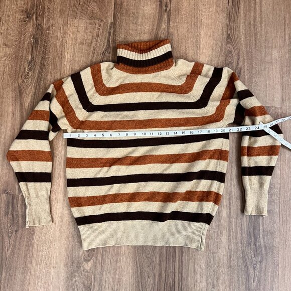 Vintage Thane 70s Brown Stripe Turtleneck Sweater 100% Lambswool Sz L - Picture 8 of 10